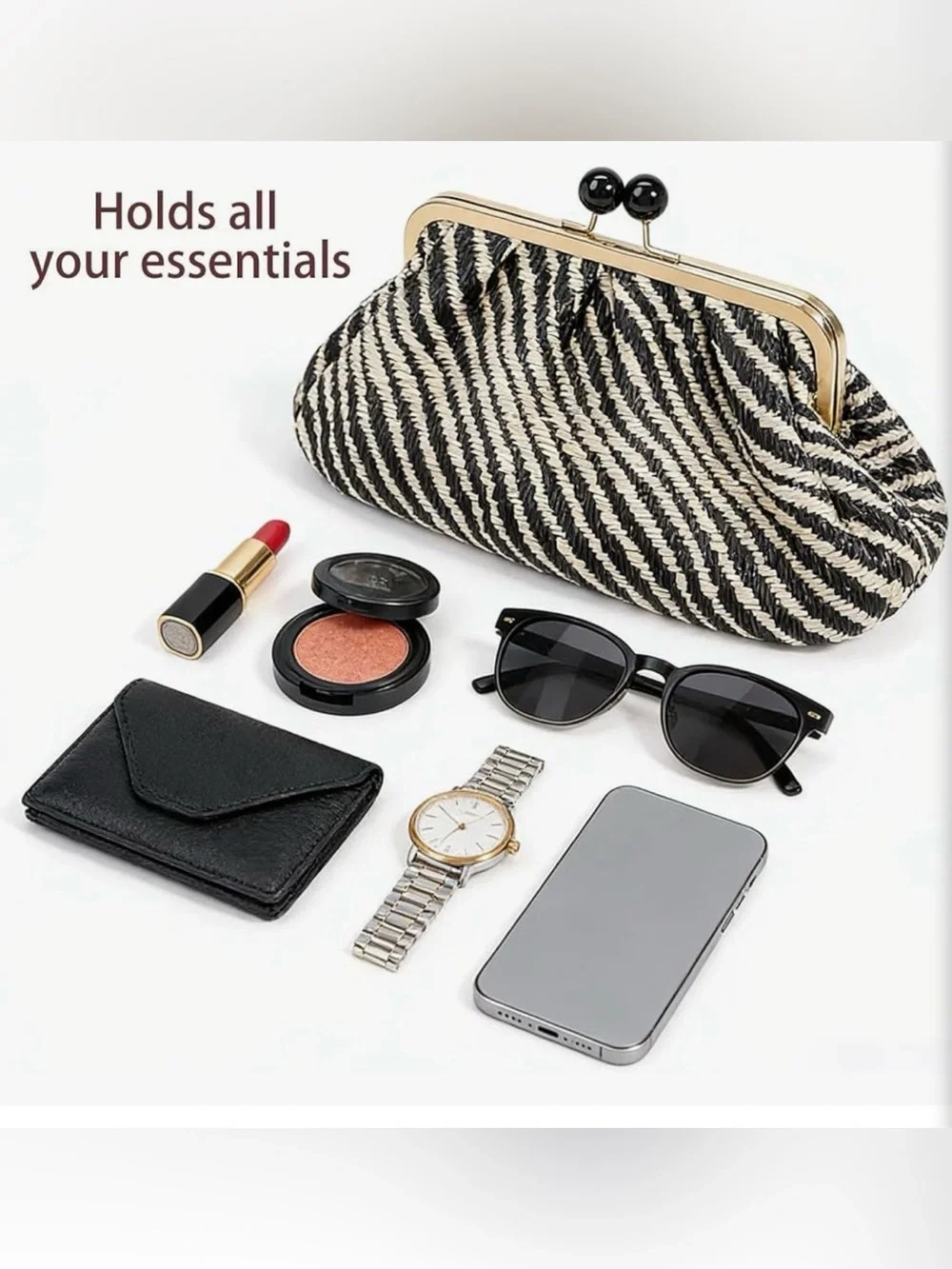 NEW Black & White Woven Bohemian Clutch